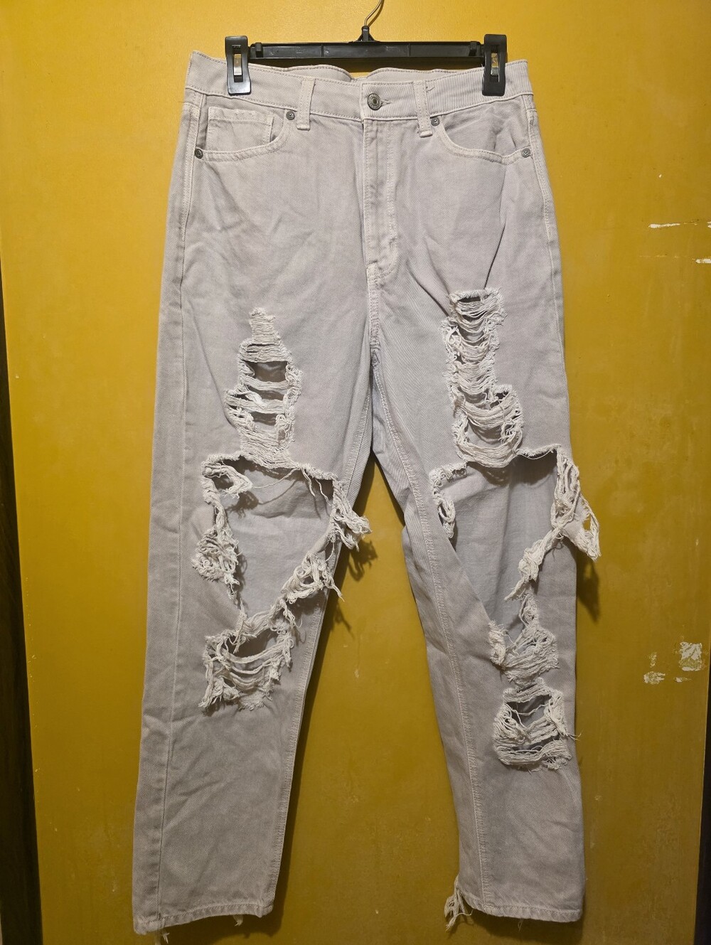 Womens Distressed Light Gray Ripped  MOM JEANS